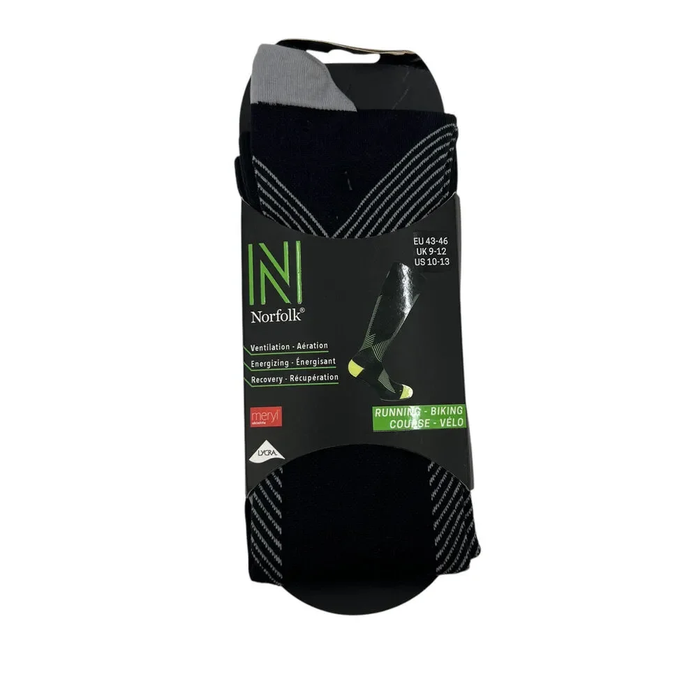 Norfolk Socks Mens 10-13 Black‎ Grey Valencia-BG Performance Running Biking